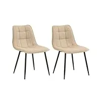 idimex lot de 2 chaises malaga avec revêtement en tissu coloris beige et structure en métal couleur bronze, chaise de salle à manger