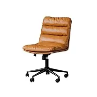 chaise de travail d'ordinateur en cuir, chaise de bureau à domicile ergonomique pivotante sans accoudoirs avec roulettes et dossier confortable, chaise de coiffeuse rembourrée à hauteur rég
