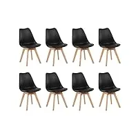 eggree chaises salle à manger scandinaves sgs tested lot de 8 chaises de cuisine, rétro rembourrée chaise de salle de bureau, pieds en bois de hêtre massif, noir