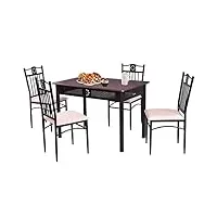 giantex ensemble de table de salle à manger rectangulaire 5 pièces avec 4 chaises tapissées pour 4 personnes dans la maison, salle à manger, restaurant (fuchsia)