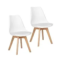 eggree lot de 2 chaises salle à manger scandinaves sgs tested, chaises de cuisine, rétro rembourrée chaise de bureau, pieds en bois de chêne massif, blanc