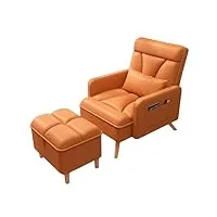 mmou fauteuil relax salon scandinave style européen avec repose pied avec dossier réglable et deux poches de rangement latérales pour chambre salon bureau (color : orange, size : chair+stool)