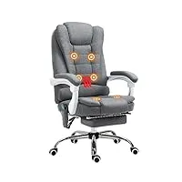vinsetto fauteuil de bureau massant chauffant fauteuil bureau ergonomique hauteur réglable dossier inclinable toile de lin gris
