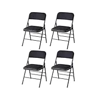 lot de 4 chaises de salle à manger pliantes en acier avec cadre en acier pour bureau, mariage, intérieur, chaises pliantes avec coussin (noir)