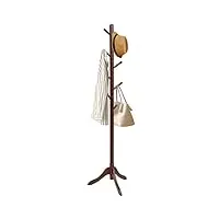 giantex portemanteau sur pied avec 8 crochets en bois, porte-manteau d'entrée stable avec base à 3 pieds, bois de caoutchouc avec hauteur réglable pour couloir, chambre (marron)