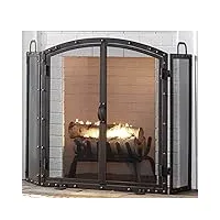 Écran de cheminée avec portes, pare-feu en maille noire/écran de poêle pour la cuisson au bois et au charbon, poêles, grils present