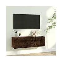 armoire murale tv chêne fumé 100x30x30 cm bois d'ingénierie - banc tv, meuble tv suspendu, convient pour salon ou chambre