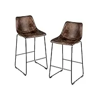 giantex lot de 2 tabourets de bar ergonomiques aspect daim avec cadre en métal et repose-pieds - chaise de cuisine rétro avec rembourrage en éponge - pour bar, cuisine et comptoir - marron