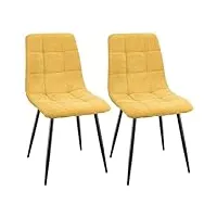 fruogo lot de 2 chaises salle manger chaise de cuisine rembourrée avec dossier haut, chaise scandinaves chaise rembourrée avec assise en lin, pieds métalliques