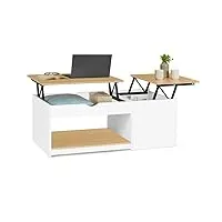 idmarket - table basse 2 plateaux relevables eyla avec coffre bois blanc et façon hêtre