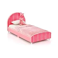 dreamade lit enfant 152x77x70cm avec sommier à lattes,4 pieds réglables,tête de lit souple,cadre de lit motifs nœud pour filles garçons 1-6ans,charge 80kg (nœud rose)