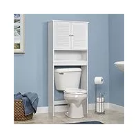 costway meuble wc au-dessus des toilettes, meuble de toilettes 2 portes à persienne, Étagère réglable, armoire de rangement pour salle de bain, toilettes, buanderie, 66 x 25,5 x 157 cm, blanc
