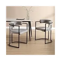 wahson chaises de salle a manger en velours lot de 2 chaise salle à manger avec accoudoirs dossier chaise de cuisine pied en métal, chaise velours pour salle à manger/restaurant, gris