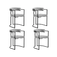 wahson chaises de salle a manger en velours lot de 4 chaise salle à manger avec accoudoirs dossier chaise de cuisine pied en métal, chaise velours pour salle à manger/restaurant, gris