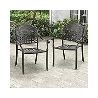 giantex lot de 2 chaises de jardin en aluminium moulé sous pression, empilables, avec accoudoirs, pieds réglables, fauteuils métalliques pour jardin, cour, balcon, bord de piscine, couleur