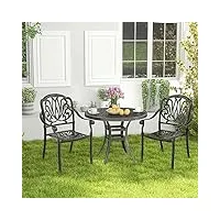 giantex lot de 2/4 chaises en aluminium moulé sous pression, chaises de salle à manger empilables avec accoudoirs, pieds réglables, chaises en métal pour jardin, cour, balcon, couleur bronze