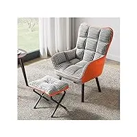 diycam fauteuil moderne accent lounge chair solid wood legs lounge sofa chair, tissu rembourré haut dossier fauteuil lounge home chair chaise de lecture/orange/with ottoman
