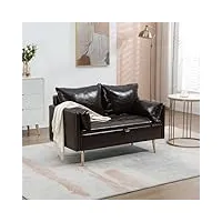 [en.casa] canapé 2 places petit sofa avec compartiment de rangement divan banquette confortable pour salon contreplaqué bois polyuréthane métal 72 x 122 x 65 cm moka foncé