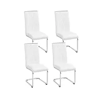 yaheetech lot de 4 chaises cantilevers chaises de salle à manger en similicuir chaises de cuisine avec pieds métalliques haut dossier design contemporain pour salon bureau chambre blanc