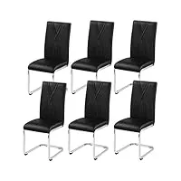 yaheetech lot de 6 chaises cantilevers chaises de salle à manger en similicuir chaises de cuisine avec pieds métalliques haut dossier design contemporain pour salon bureau chambre noir