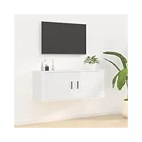 metrile meuble tv suspendu en bois - 100 x 34,5 x 40 cm - blanc brillant