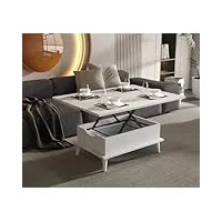 bera design smart furnitures table basse et table de salle à manger extensible 6 en 1 - design multifonction convertible jusqu'à 6 personnes - blanc (terre naturelle)
