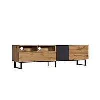 fortuna lai meuble tv bas avec grain de bois, 2 tiroirs, 2 portes et 2 compartiments, 180 x 35 x 45,5 cm (chêne)