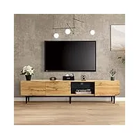 fortuna lai meuble tv bas avec grain de bois, lumières led variables, 3 portes et 2 compartiments, 175 x 31 x 41 cm (chêne clair)
