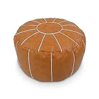 louis donné pouf rond marocain non rembourré fait à la main avec housse de siège en simili cuir, pouf de rangement, chaise de sol, repose-pieds pour salon, chambre ou bureau (orange)