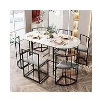 hainew ensemble de salle à manger 7 pièces - table de salle à manger avec 6 chaises - ensemble de salle à manger moderne avec table ovale - chaise rembourrée grise et cadre en fer noir - noir b