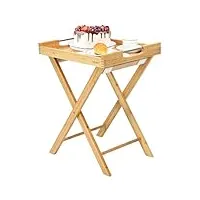 goplus table service pliable en bambou, table d'appoint portable avec plateau de service amovible, poignées pratiques en acier inoxydable, pour chambre, salon, cuisine, charge 10kg