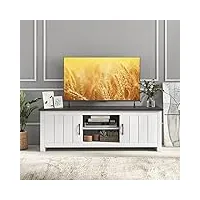 giantex meuble tv - meuble tv - meuble tv - support pour tv jusqu'à 65" - commode basse en bois avec compartiments ouverts et 2 portes - 145 x 40 x 50 cm
