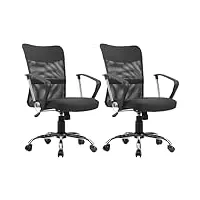 vinsetto lot de 2 fauteuils de bureau chaise de bureau réglable pivotant 360° fonction à bascule lin maille résille respirante noir