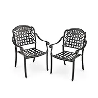 goplus lot de 2 chaises jardin en aluminium moulé, chaises de salle à manger de bistrot empilables avec accoudoirs, patins réglables, fauteuils en métal pour jardin, terrasse, balcon (bronze)