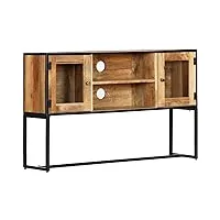 suuim meuble tv en bois de style classique avec 2 portes et 2 compartiments ouverts, centre de divertissement en bois de récupération massif, console tv, meuble multimédia pour l