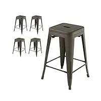 costway lot de 4 tabouret de bar empilable, chaise de bar en métal industriel avec repose-pied, hauteur 61 cm, aucun assemblage, charge 150kg, pour salle à manger, cuisine, bistro (gris industriel)