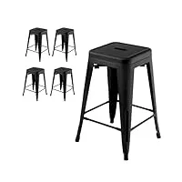 costway lot de 4 tabouret de bar empilable, chaise de bar en métal industriel avec repose-pied, hauteur 61 cm, aucun assemblage, charge 150kg, pour salle à manger, cuisine, bistro (noir)