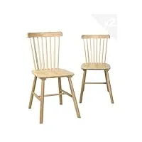 kayelles lot de 2 chaises à barreaux bistrot vintage bois massif mona (bois teinte naturelle)