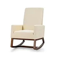 homasis chaise à bascule rembourrée avec dossier haut et poche latérale, assise rembourrée avec base en bois de caoutchouc, fauteuil inclinable pour salon, chambre, 78 x 66 x 99 cm, beige