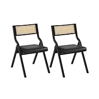 yaheetech lot de 2 chaises pliantes en cannage, chaises de salle à manger rembourrées en similicuir, structure en métal, 150 kg, design contemporain, chaises pour fêtes, mariages, pique-niques noir