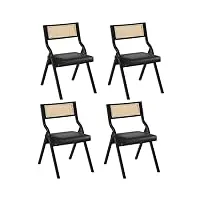 yaheetech lot de 4 chaises pliantes en cannage, chaises de salle à manger rembourrées en similicuir, structure en métal, 150 kg, design contemporain, chaises pour fêtes, mariages, pique-niques noir