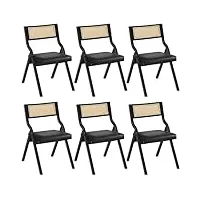 yaheetech lot de 6 chaises pliantes en cannage, chaises de salle à manger rembourrées en similicuir, structure en métal, 150 kg, design contemporain, chaises pour fêtes, mariages, pique-niques noir