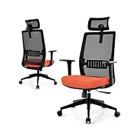 giantex chaise de bureau ergonomique réglable en hauteur en maille, fauteuil pivotant de bureau confortable à roulettes avec appui-tête, soutien lombaire, pour bureau, réunion, Étude, charge 180 kg