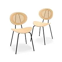 giantex lot de 2 chaises de salle à manger modernes en rotin avec dossier incurvé et assise, ensemble de 2 chaises sans accoudoirs avec pieds réglables pour salle à manger, cuisine, salon, restaurant