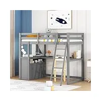 zelquyx lit mezzanine pour enfants livré avec tiroirs de rangement et bureau sous le lit, 90 x 200 cm (gris)