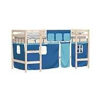 vidaxl lit mezzanine enfants et rideaux bleu 80x200cm bois pin massif