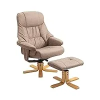 homcom fauteuil relax 135° avec repose-pieds pivotant à 360° revêtement en microfibre pieds en bois massif assise épaisse rembourrée marron