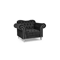 mobilier-deco rosalia - fauteuil chesterfield en velours noir pieds argentés