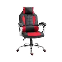 homcom chaise gaming fauteuil de bureau ergonomique grand confort hauteur et inclinaison réglable rouge et noir