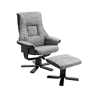 homcom fauteuil relax fauteuil de relaxation inclinable 135° avec repose-pieds pivotant 360° revêtement microfibre pieds en bois massif assise épais rembourrée gris